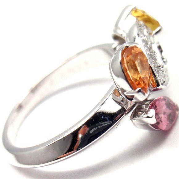 Authentic CARTIER Sorbet 18k White Gold Diamond Tourmaline Sapphire Ring Size 50 - Picture 3 of 9